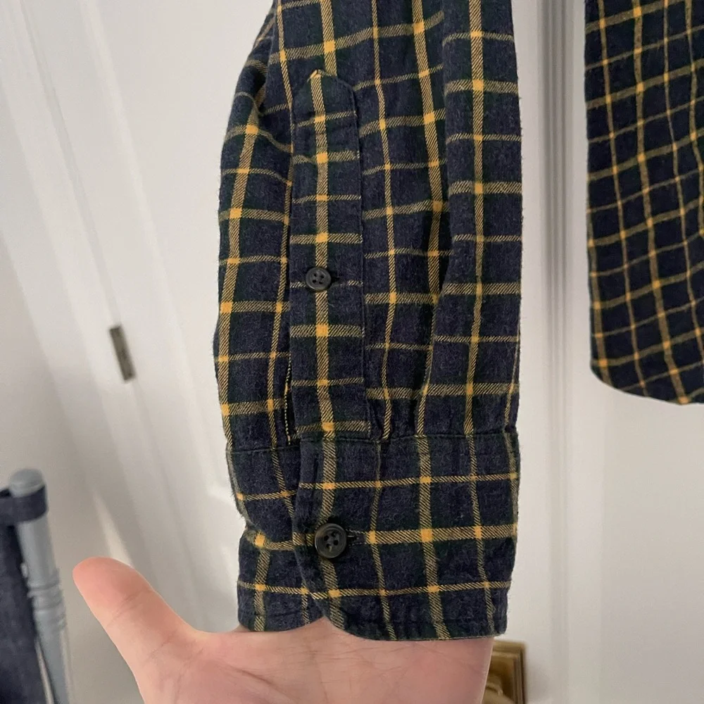 J.Crew Slim Fit Brushed Twill Flannel Shirt Plaid Navy Yellow Men’s Medium